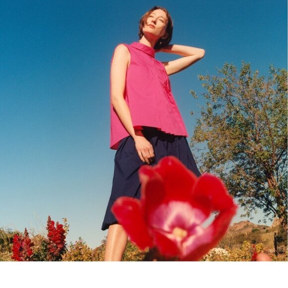 NWT UNIQLO x MARNI Pink Cotton Poplin Pleated Tucked Sleeveless Shirt, Size S - Picture 3 of 15